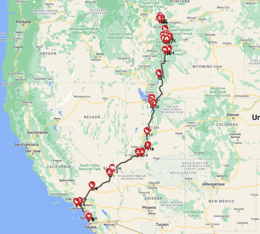 San Diego to Bozeman  RV trip planner wizard